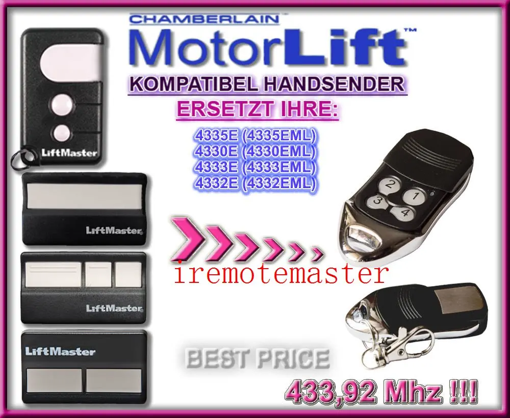 

2PCS TORLIFT 4335E 4335EML Replace Garage Hand Transmitter Control