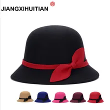 Фетровые шляпы из чистого фетра с поясом, кепки с черным листком, регулируемая шапка для женщин, винтажная женская теплая стильная пляжная шапка