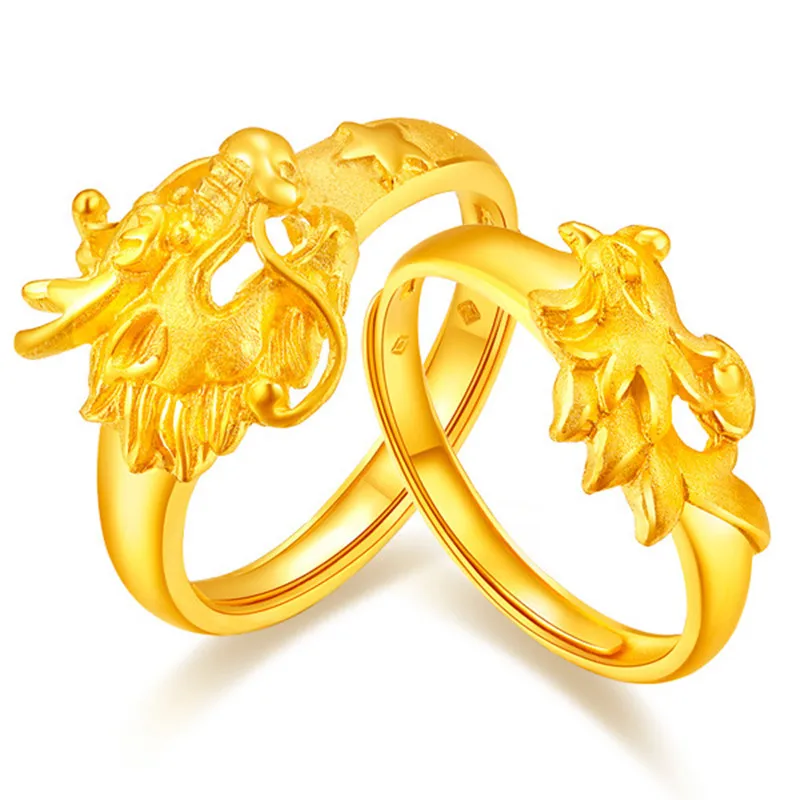 MCSAYS Fashion Ring Wedding Ring Dragon Phoenix Gold color Lover Ring