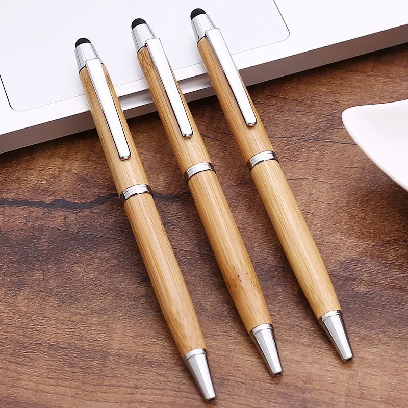 Бамбуковая ручка для сенсорного экрана для мобильного телефона, модная Шариковая ручка для бизнес-офиса, конденсатора, деревянная шариковая ручка для сенсорного экрана в подарок