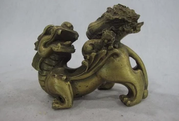 

USPS to USA S0930 Chinese Fengshui Brass copper Mother Son Pixiu Beast Bring Wealth cabbage Statue