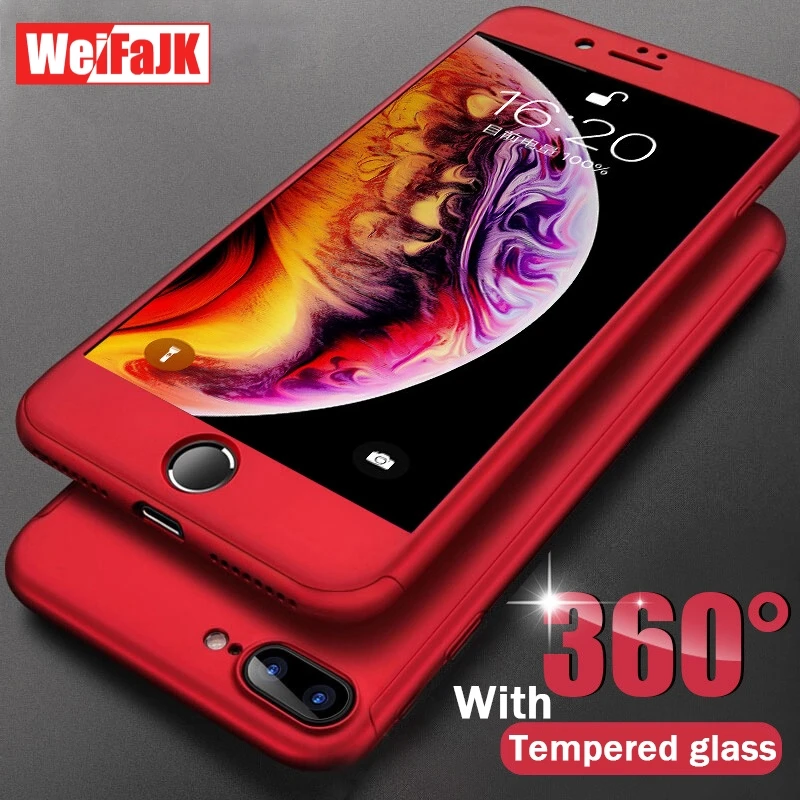 

WeiFaJK 360 Full Protective Phone Case For iPhone 7 8 Plus 6 s Case Luxury Cover For iPhone XR Xs Max X Case With Tempered Glass