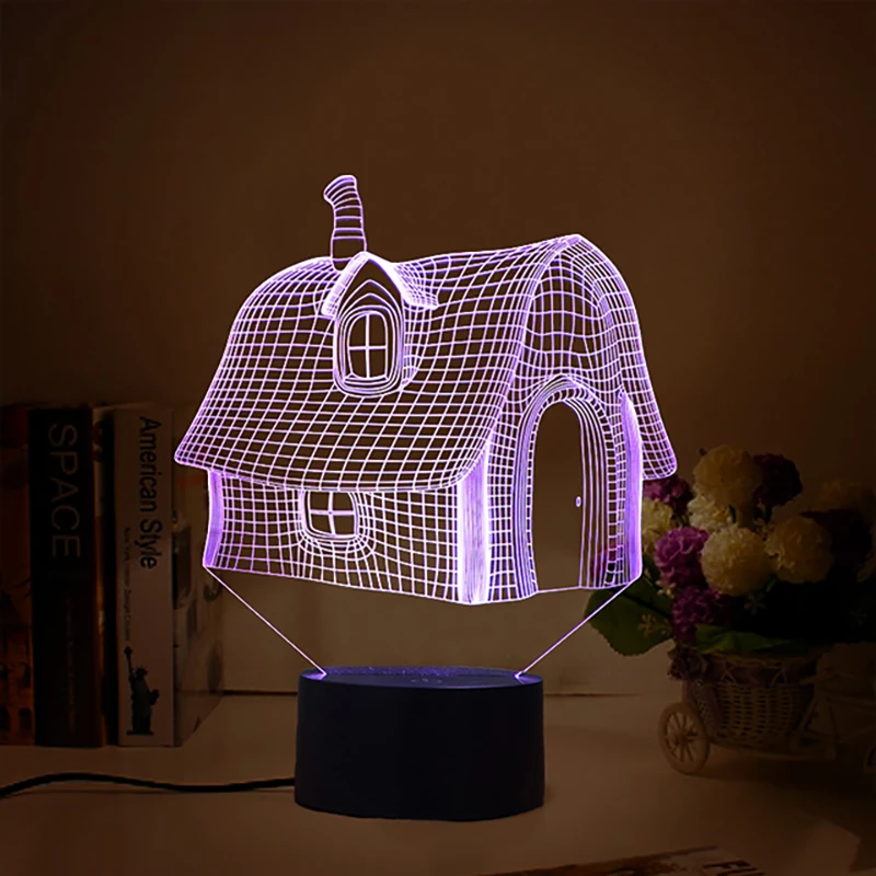 Светодио дный 3D дом цвет Dim Lampara LED кровать свет с USB