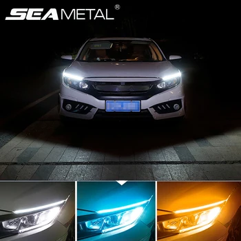 

12V Car DRL Day Light LED Strip Lamp Headlight Daytime Running Lights Flowing White Turn Yellow Signal Flexible Strip Universal