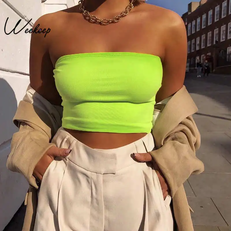 

Weekeep Cropped Strapless Bodycon Tube Top Women Summer Streetwear Bandeau Top 2019 Sexy Backless Crop Top