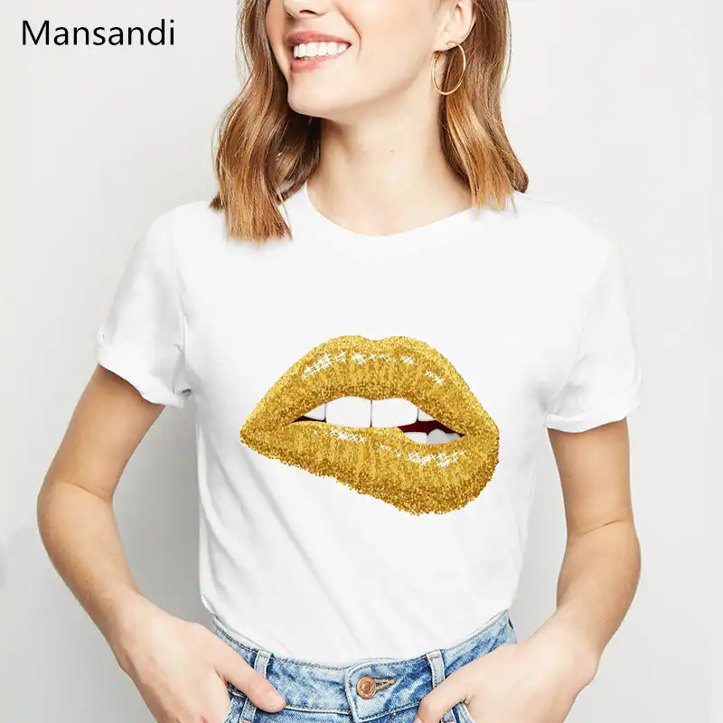 Camiseta blanca y dorada mujer Clearance