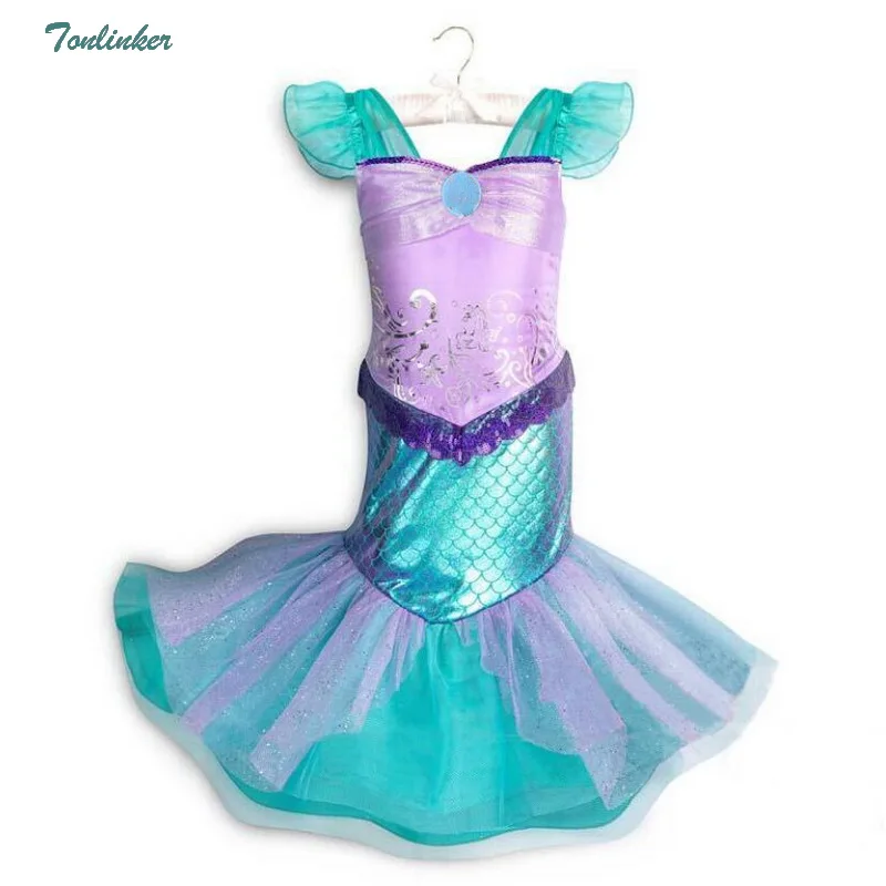 Новое платье русалки для девочек, детский Рождественский костюм, платье русалки с оборками и рукавами-летучими мышками для девочек