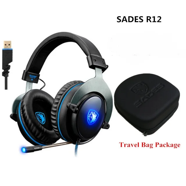 SADES R12 USB игровая гарнитура наушники виртуальной 7,1 канала с микрофоном светодиодный светильник для ПК ноутбука геймера