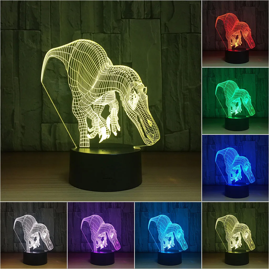 

magical and good-looking dinosaur 3D night light table lamp 7 color 3D light sleek light multi-function bedroom decorative light