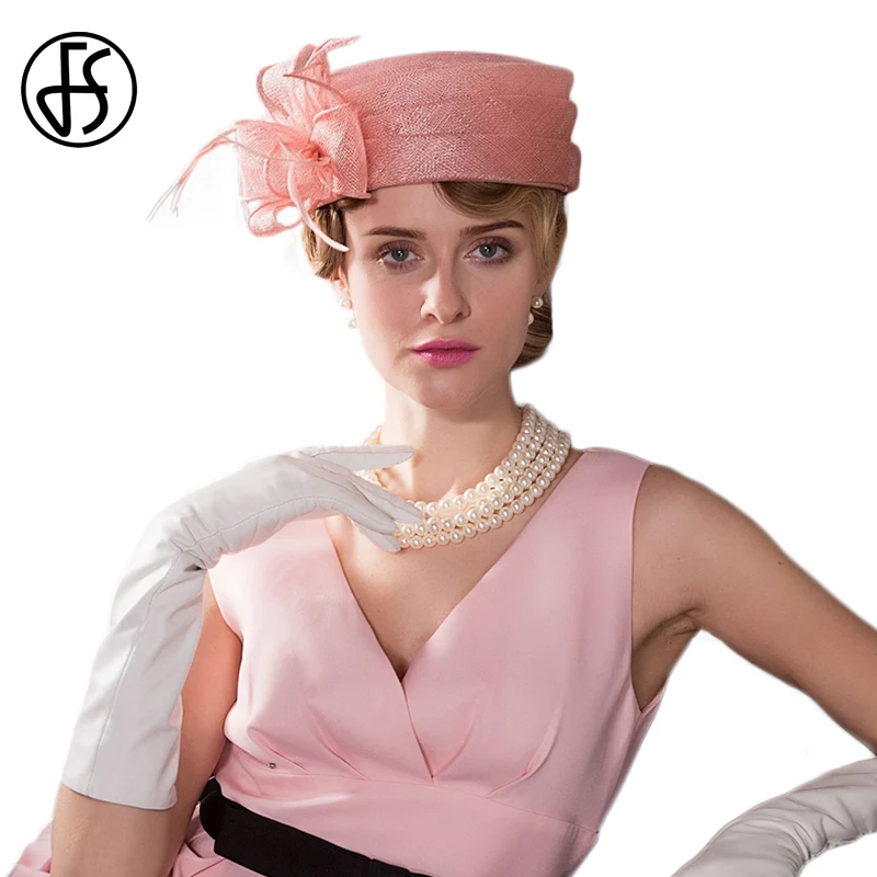 FS 100% Linen Royal Pink Sinamay Hats For Women Wedding Pillbox