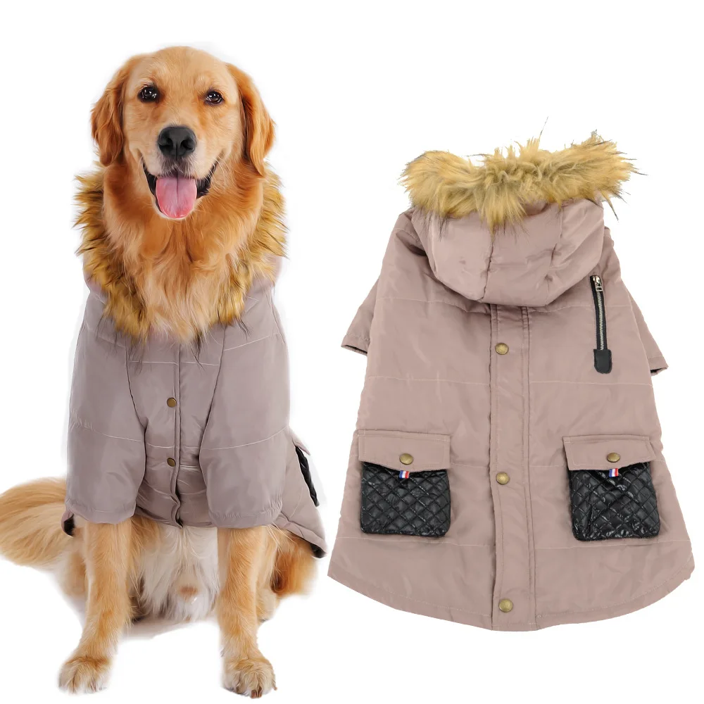 Winter Warm Big Large Dog Clothes For Pet Dog Hoodie Snowsuit Golden