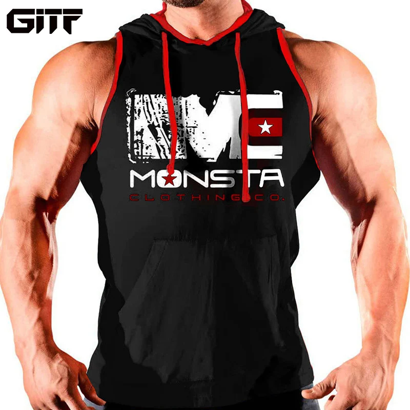 

GITF Fashion print Running vest msle Bodybuilding undershirt sleeveless Shirt sport Tank tops Men Gym training hoody Vest men