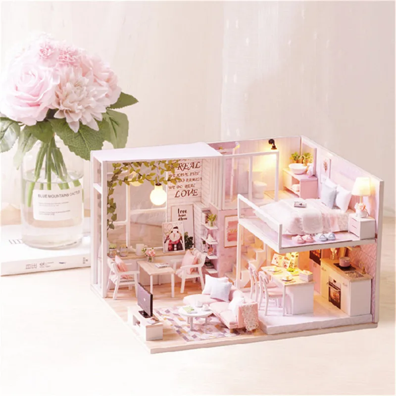 

DIY Doll House Quiet Life Miniature With Furniture Light Dust Cover Gift Toy Girls Children Toys Operation Capacity Friends Gift