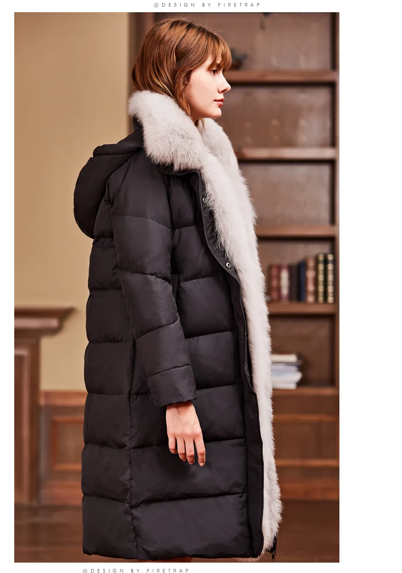Роскошный зимний пуховик для женщин, длинный теплый пуховик для женщин с большим воротником из натурального Лисьего меха, теплые куртки F1866