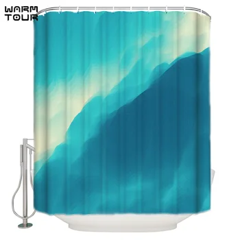 

WARMTOUR Shower Curtain Blue Water Texture Painting Extra Long Fabric Bath Shower Curtains Bathroom Decor Sets with Hooks