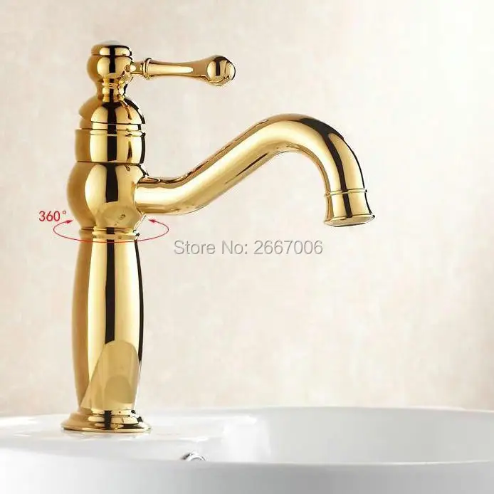 Free Shipping Royal Type Bathroom Faucet Gold Single Handle Basin