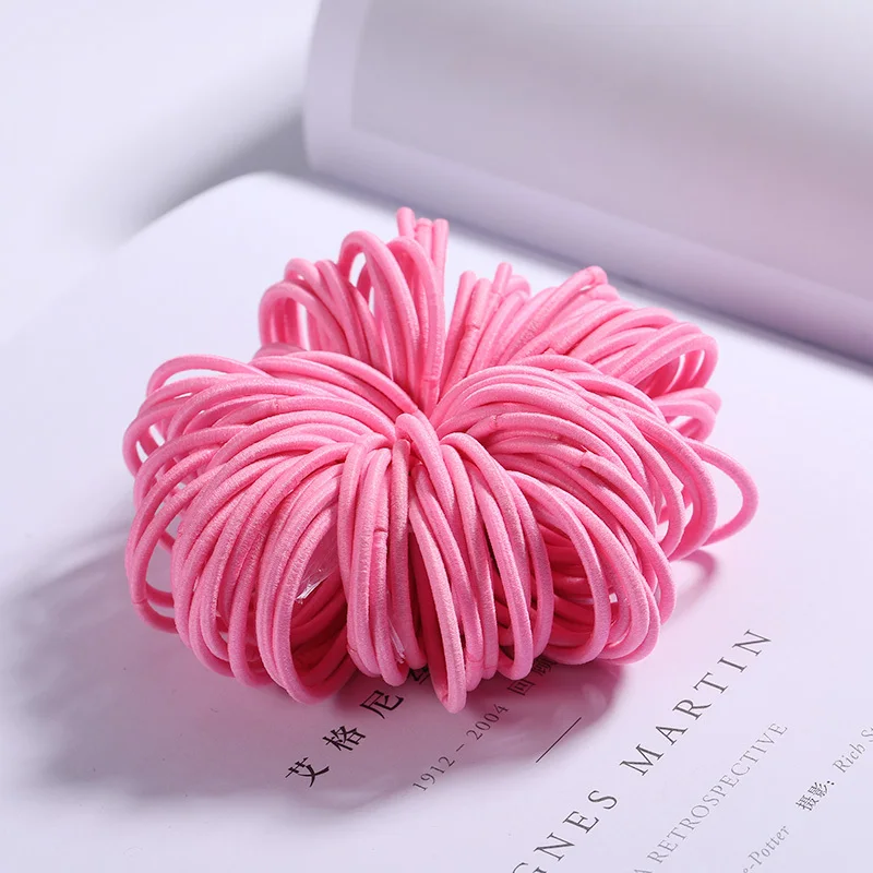 Розовый New 100PCS/Lot Girls Candy Colors Nylon 3CM Rubber Bands Children Safe Elastic Hair Bands Ponytail Holder Kids Hair Accessories - Цвет: Розовый