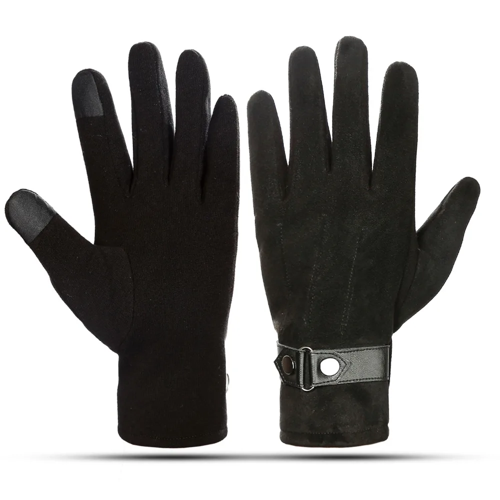 Winter Gloves Men Soft Suede Hand Gloves Velvet Full Finger Warm Gloves