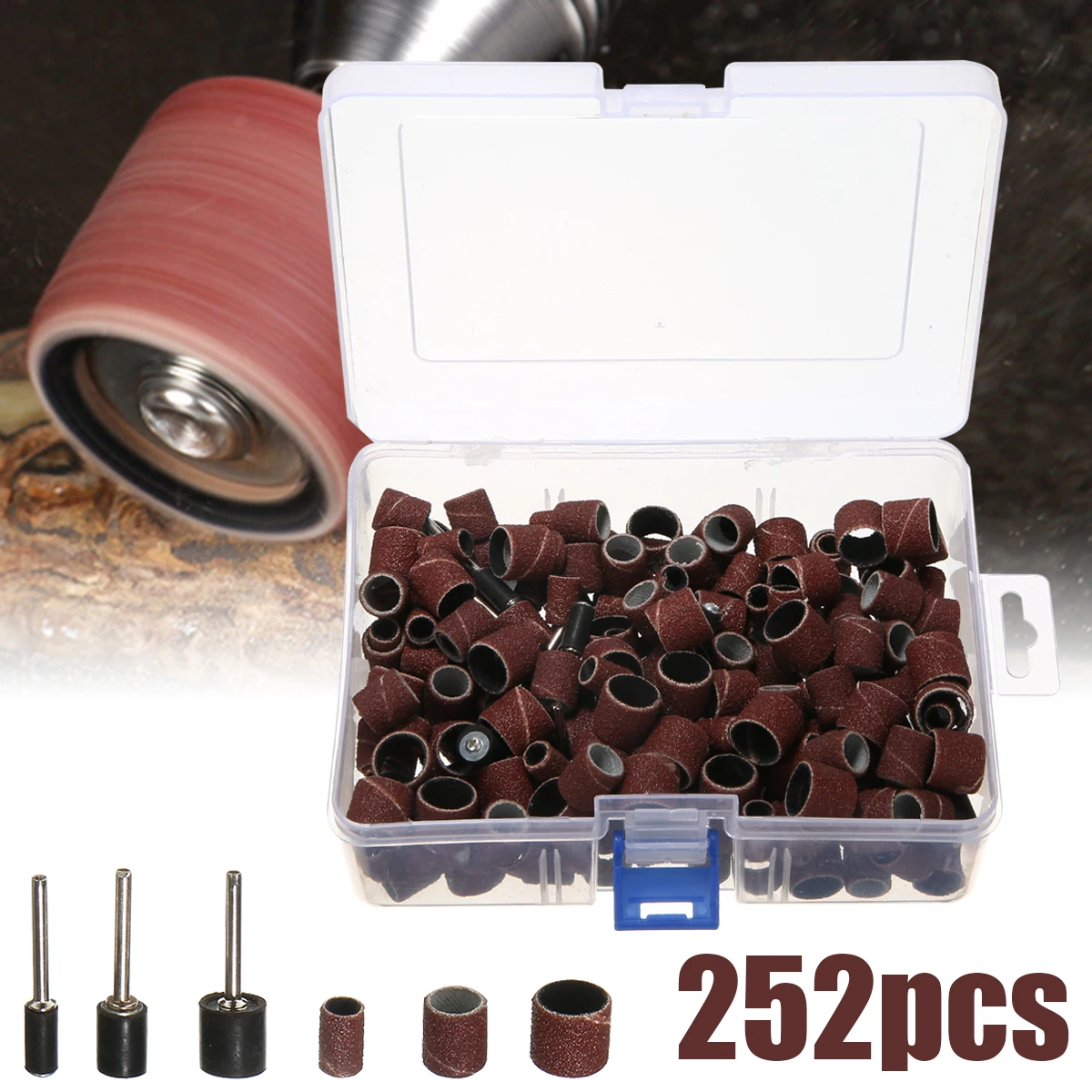

252pcs Abrasive Polishing Sandpaper Ring Sanding Band Drum Sleeves For Nail Drill Bits Rotary Tool Wood Carving