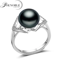 Wedding Real 925 sterling silver ring with pearl,adjustable freshwater black pearl ring wift birthday gift