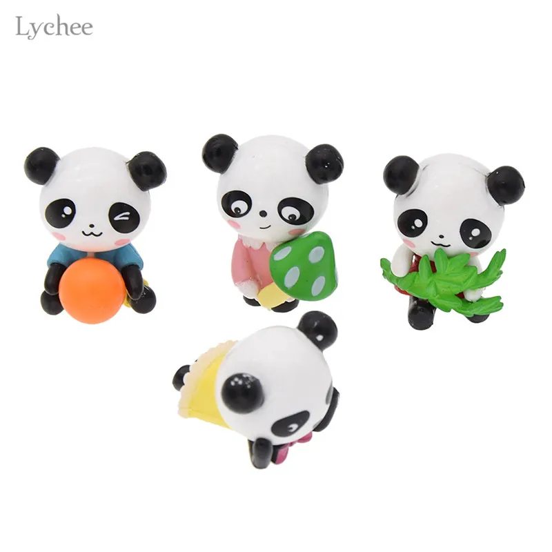 Lychee 4pc Simulation Mini Panda For Home Party Decoration Model Imitation Miniature DIY Decorative Animal Kids Toys | Дом и сад