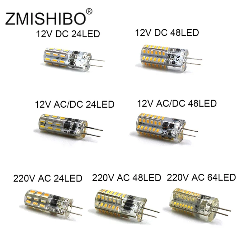 ZMISHIBO 10 шт светодио дный мини-кукурузы лампы G4 лампы DC 12 V AC/DC 12 V AC 220 V 24 светодио дный/48 светодио дный/64 светодио дный 1 W светодио дный может