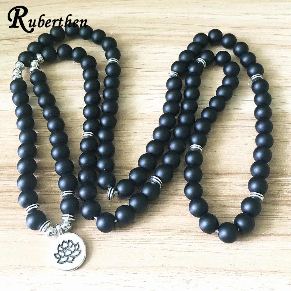 Ruberthen Модный женский матовый браслет из черного оникса 108 Мала Бусы браслет или ожерелье дизайн натуральный камень Йога ювелирные изделия