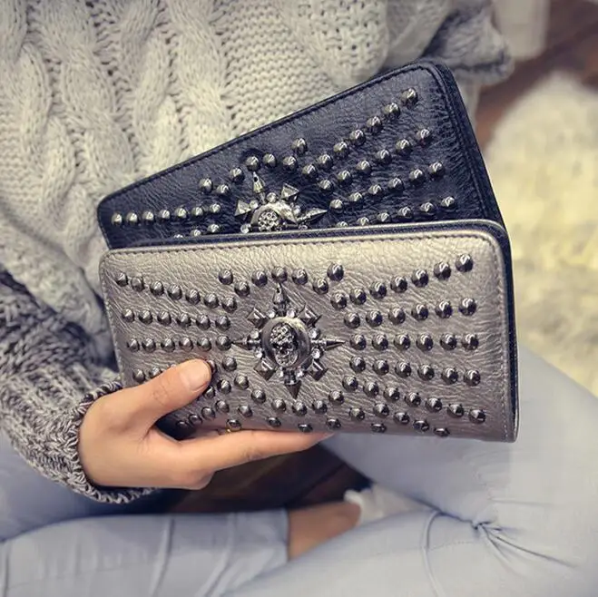 Nouveau Femme en cuir synthétique en métal doré détail Wallet Purse