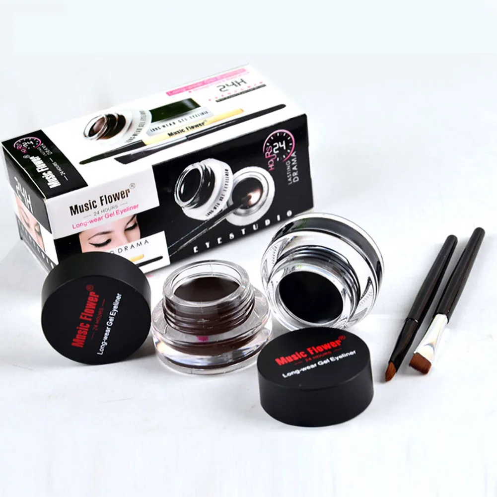 

2PCS Mini Eye Makeup Bi-color Cream Fast Dry Cosmetics Long-lasting Waterproof Tool Eyebrow Women Eyeliner Gel For Music Flower