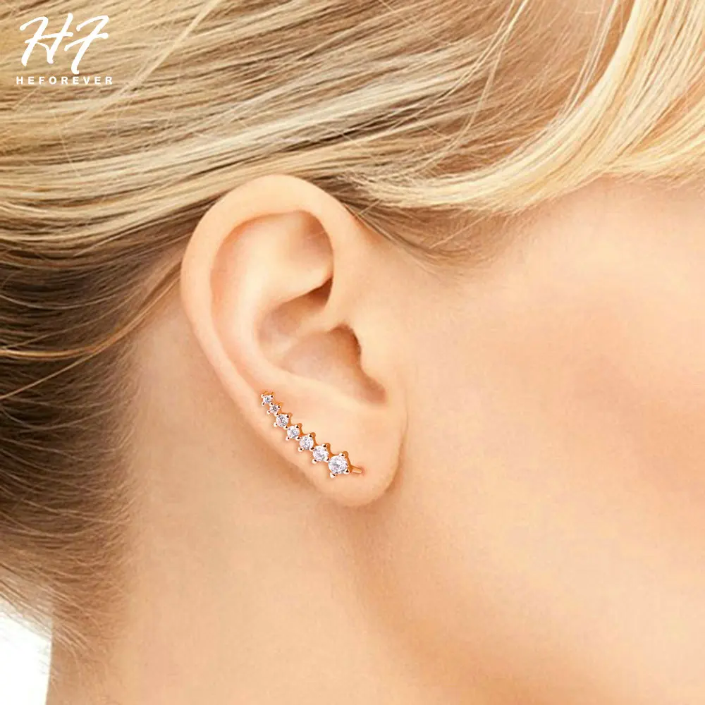 Colorful Ear Cuff Earrings for Women Four-Prong Setting 7pcs CZ Crystals Rose Gold Color fashion Jewelry Xmas E527 E534 E548