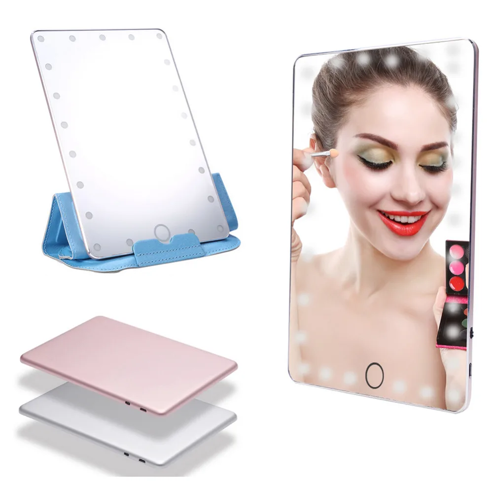 

Oversea LED Lighted Makeup Mirror USB Charging Touch Screen Portable Magnifying Vanity Tabletop Lamp Cosmetic Mirrors + Cover