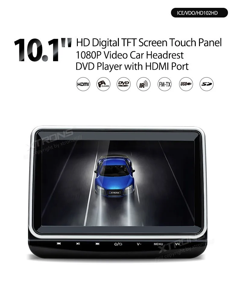 Perfect 2pcs 10.1" Car Headrest DVD Player car PC 1080P Video Monitor HD Digital Screen Touch Panel 1024*600 HDMI Port with headphones 1