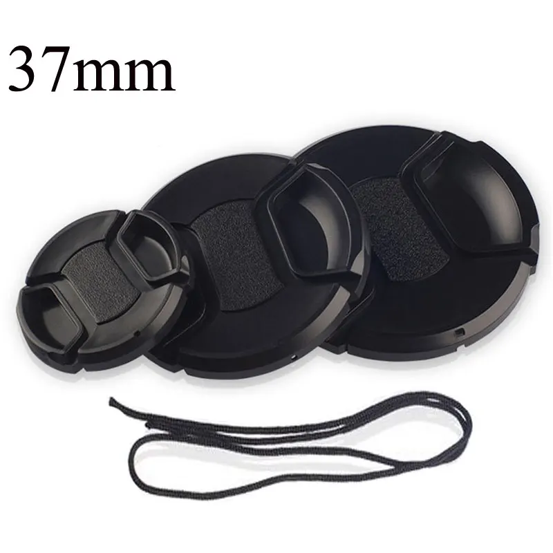 37mm Black Camera Lens Cap with a Rope Waterproof Lens Protector for