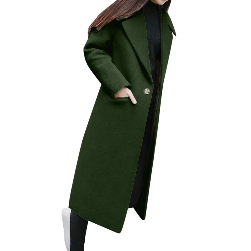 A Fashion khaki black Coffee green khaki Lapel Coat Sleeve Womens Trench green coffee Long Wool Outwear Winter 1106 Overcoat 733 Black rXZ5qw5d
