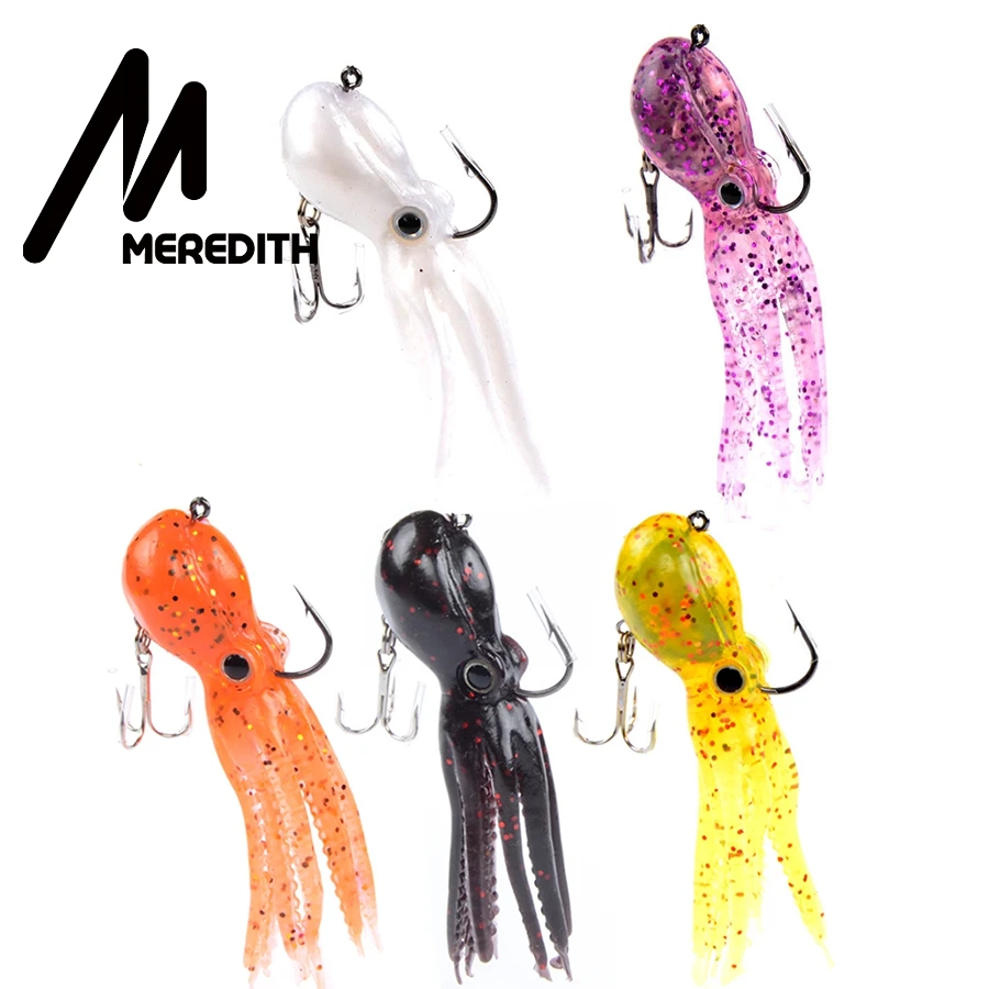 

5 Colors/lot Artificial Octopus Jig Heads Swimbait with Treble Hook Soft Lead Lure for Lingcod Rockfish Fishing Free Shipping