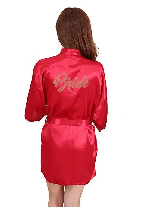 RB70 Sexy Bridal Party Robe Letter Bridesmaid on the Robe Back Women Short Satin Wedding Kimono Sleepwear Get Ready Robes