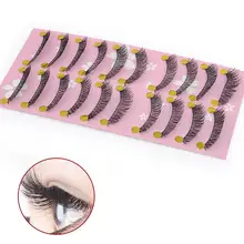 10 мм 10 шт/1 комплект природных Толстые крест наращивание ресниц Макияж ручной мягкой Длинные Накладные ресницы для профессионального макияжа