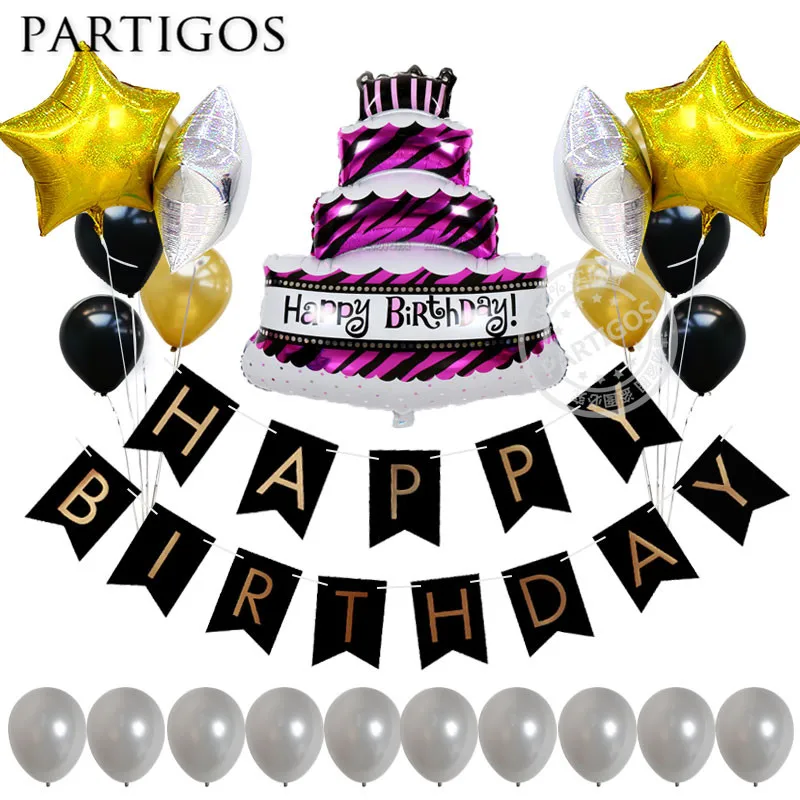 

24pcs/lot Happy Birthday Banner for Birthday Party with Big Foil Cake Balloon Baby Shower Decoration Grand Event Supplies