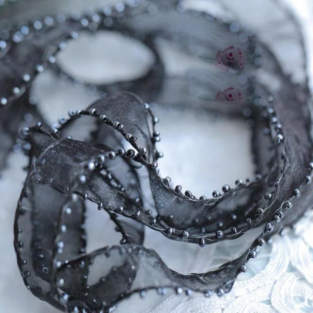 

10 meter/lot 1.5cm 0.59" width black tulle beads lace trim ribbon tapes B31Y768O0612H