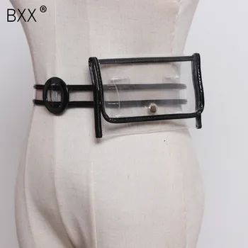 

[BXX] 2020 Spring Summer Woman New Stylish Personality Transparent Black Cover Button PVC Waistbelt All Match LM152