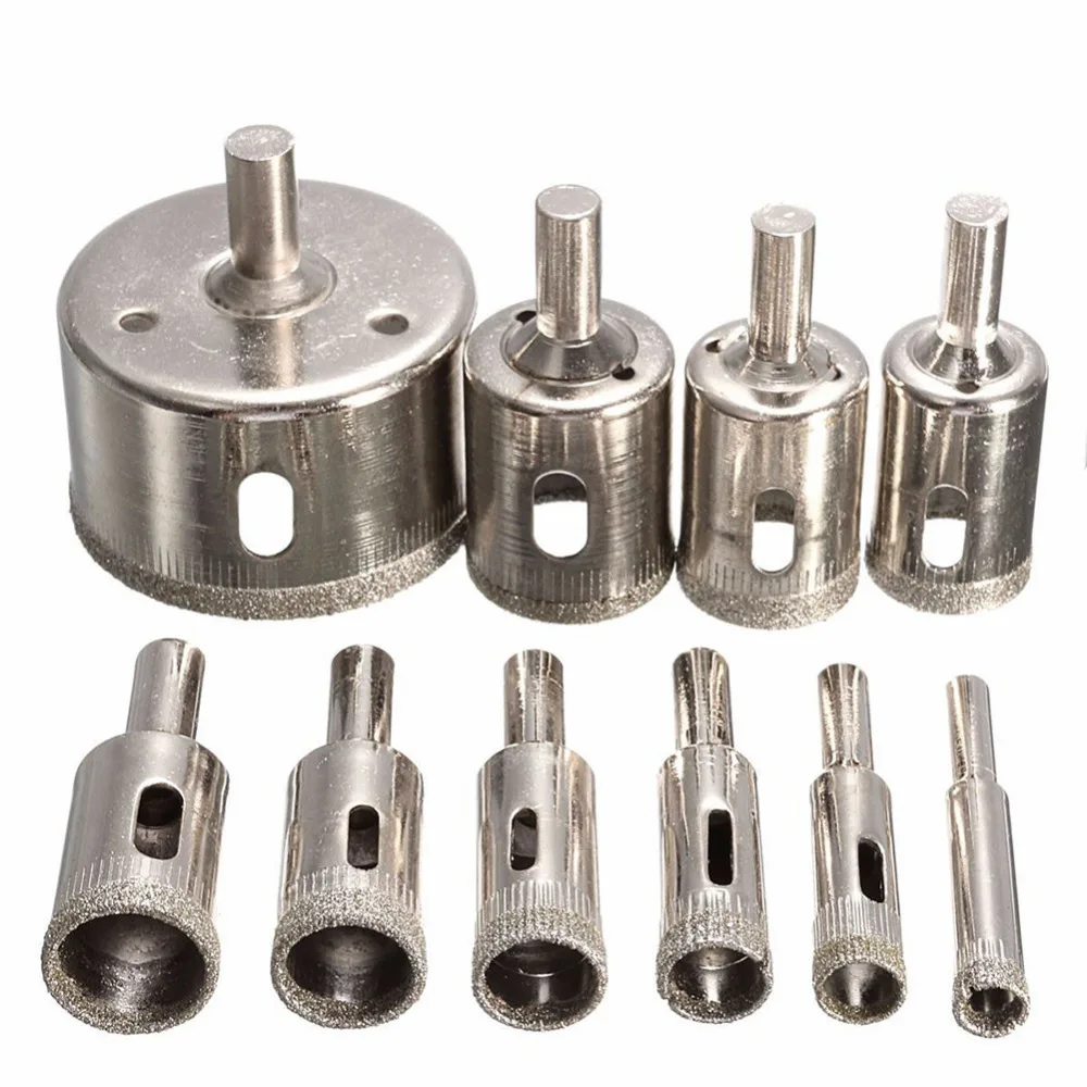 

10/15Pcs Diamond Coated Drill Bit Set Tile Marble Glass Ceramic Core Hole Saw Drilling Bits For Power Tools 6mm-50mm