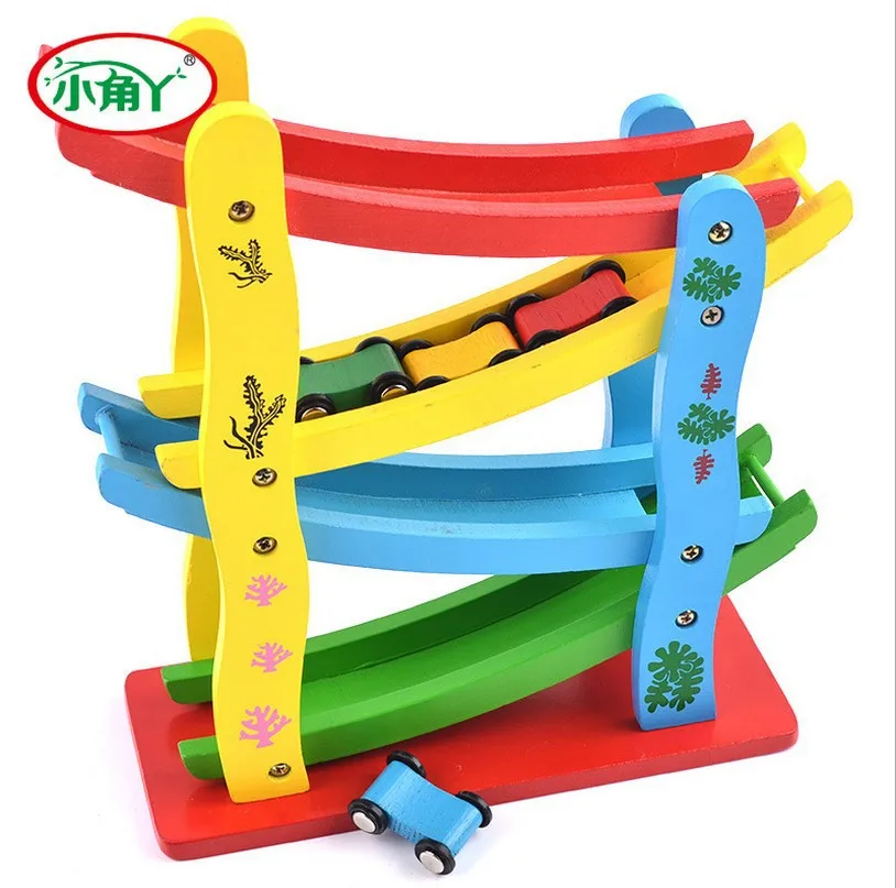 Wooden color slide car blocks toy four layer slide car Wooden color slide car blocks toy four layer slide car