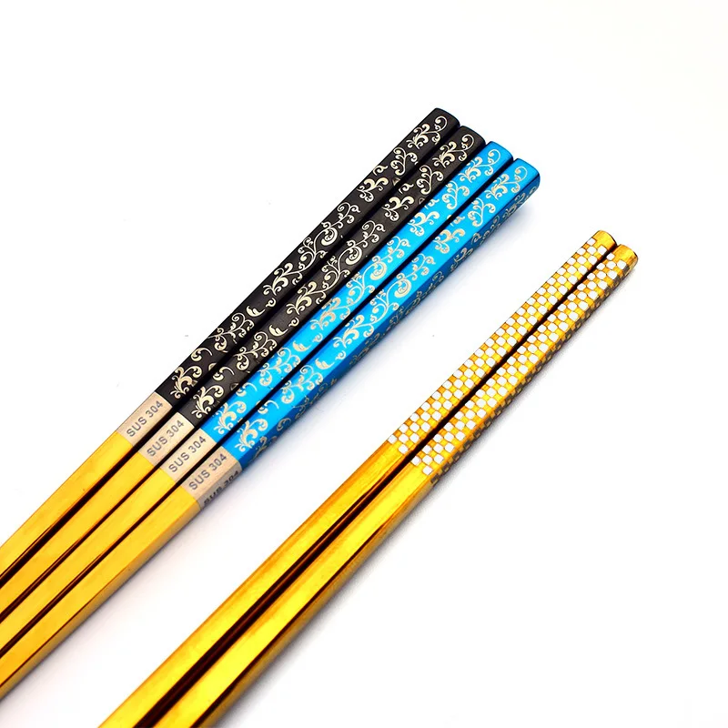 

304 Stainless steel Laser Chopsticks Skidproof Flower Vine Square Chopstic for Kitche Hotel Restaurant Tableware
