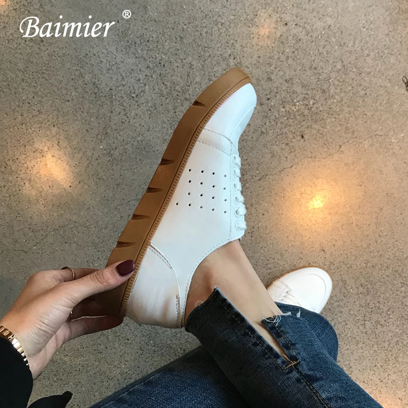 

Baimier Genuine Leather Flat Shoes For Women Sneakers 2018 Casual Platform Shoes Women Flats Soft Lace Up Walking Shoes Woman