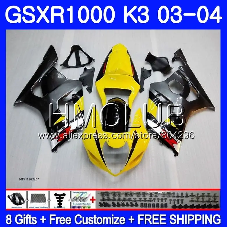 

Body For SUZUKI Yellow grey GSXR-1000 GSXR1000 03 04 Bodywork 32HM.5 GSX-R1000 GSX R1000 03 04 K3 GSXR 1000 2003 2004 Fairing