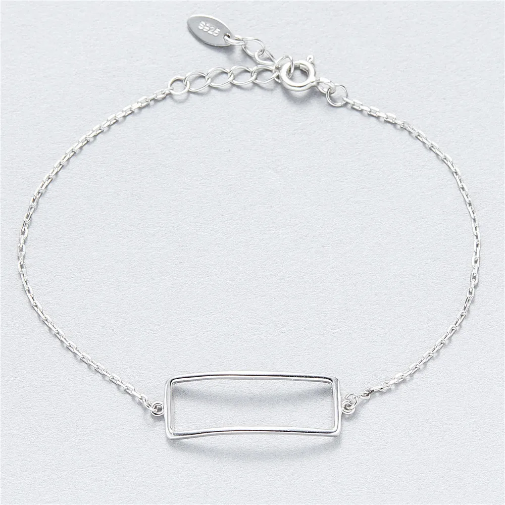 Rectangle bracelet 100% 925 Sterling Silver Jewelry fashion hypoallergenic bracelets for women gift