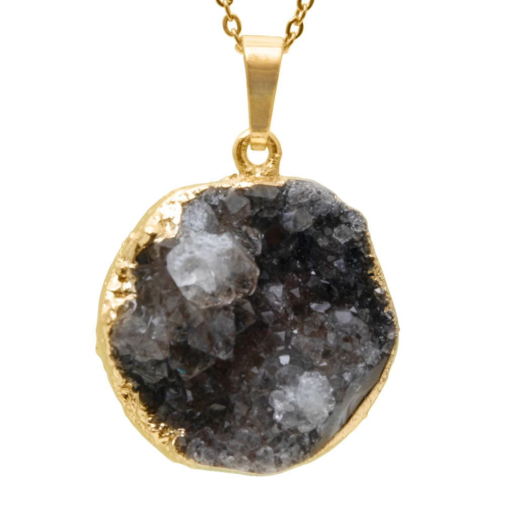 

1PC Natural Druzy Crystal Pendant Gold Edge Circle Crystal Opal Pendant Chakra Natural Stone Pendants For Jewelry Making