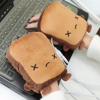 

Hot 1 Pair Toast Bread Soft Hand Warmer USB Heating Gloves Half Fingerless Mitten Women Warm Gloves