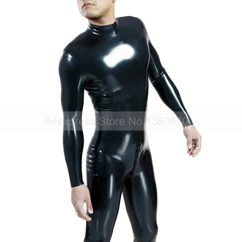 Черное латексное Мужское боди, резиновые латексные костюмы для мужчин S-LCM024