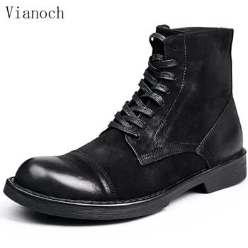 

Fashion New Handmade Ankle Boots Men Genuine Leather Work Boots Lace Up Motorcycle Boots Shoes Man men0065